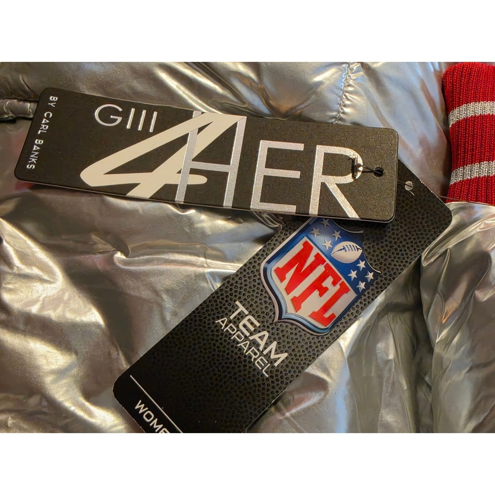 GIII 4Her NFL Atlanta Falcons Metallic Silver Puffer Jacket Women Medium New - Picture 2 of 4